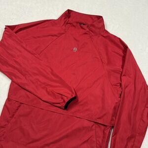Bearded Goat Jacket Medium‎ Red Pullover Windbreaker Rain Hooded Baseball Golf